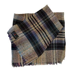 English Heritage Vintage 100% Wool Plaid Throw Blanket 48 X 120 Gray Purple Red